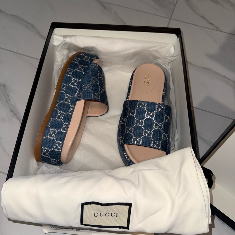 Gucci Denim Blue Women's Slide Sandals - Picture 2 of 7